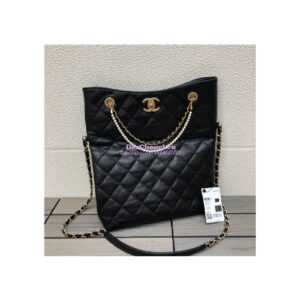 Replica Chanel Calfskin Crystal Pearls Shopping Bag AS2213 Black