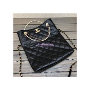 Replica Chanel Calfskin Crystal Pearls Shopping Bag AS2213 Black 2