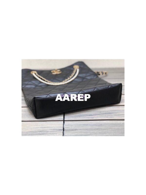 Replica Chanel Calfskin Crystal Pearls Shopping Bag AS2213 Black 6
