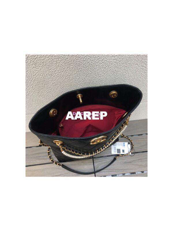 Replica Chanel Calfskin Crystal Pearls Shopping Bag AS2213 Black 8