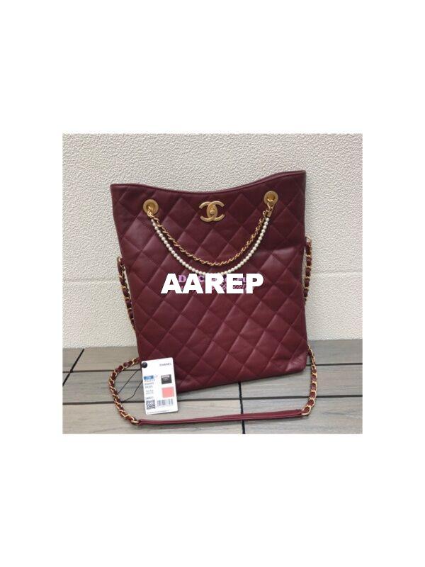 Replica Chanel Calfskin Crystal Pearls Shopping Bag AS2213 Red