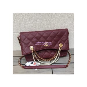 Replica Chanel Calfskin Crystal Pearls Shopping Bag AS2213 Red 2