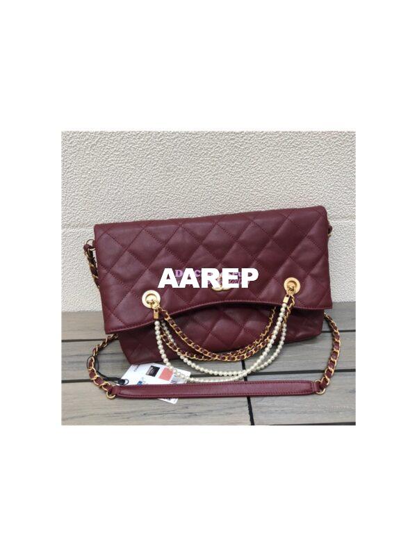 Replica Chanel Calfskin Crystal Pearls Shopping Bag AS2213 Red 2