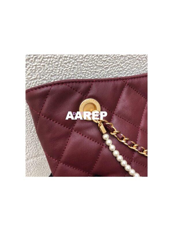 Replica Chanel Calfskin Crystal Pearls Shopping Bag AS2213 Red 4