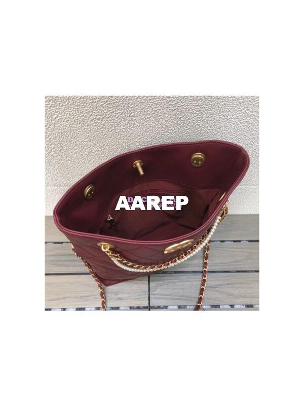 Replica Chanel Calfskin Crystal Pearls Shopping Bag AS2213 Red 8