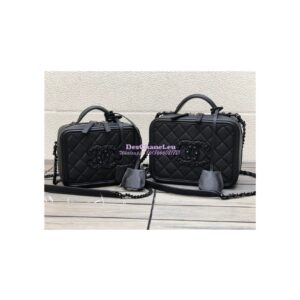 Replica Chanel CC Filigree Vanity Case A93343 So Black Lambskin