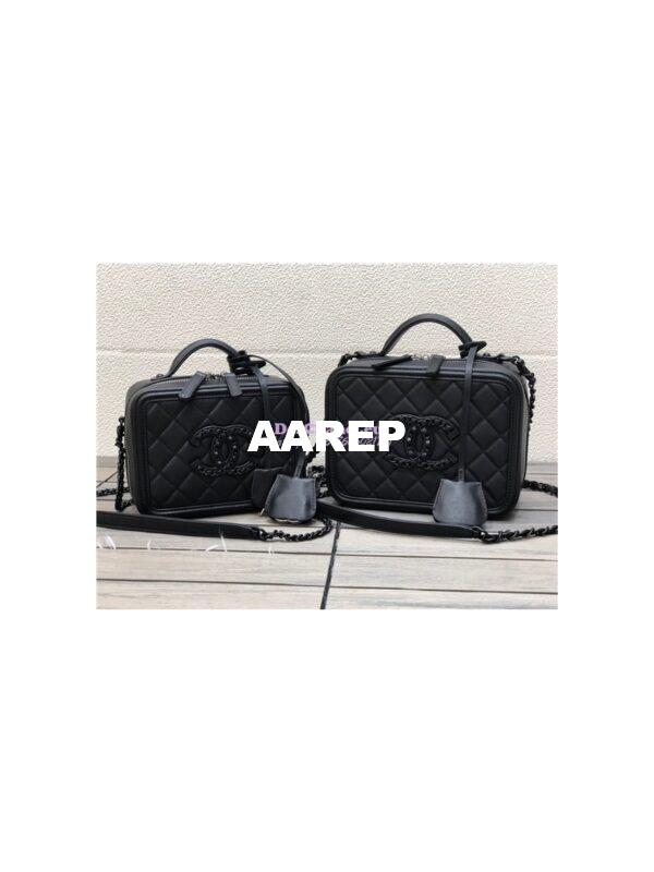 Replica Chanel CC Filigree Vanity Case A93343 So Black Lambskin 3