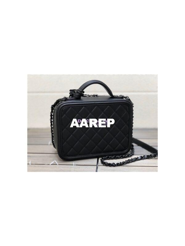 Replica Chanel CC Filigree Vanity Case A93343 So Black Lambskin 5