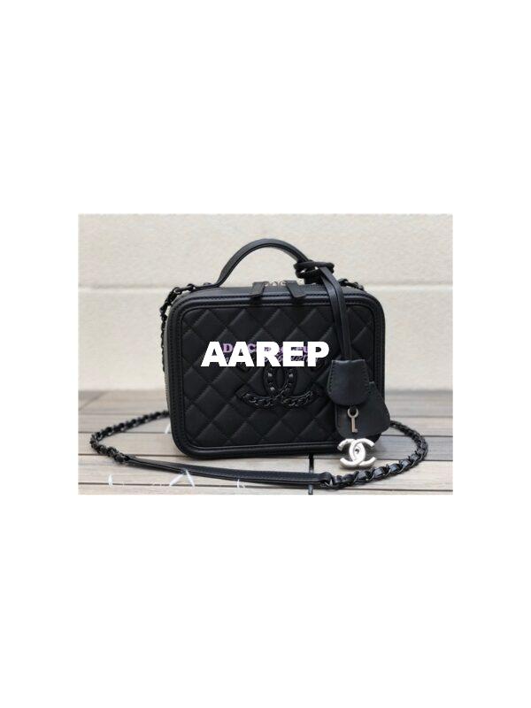 Replica Chanel CC Filigree Vanity Case A93343 So Black Lambskin 6