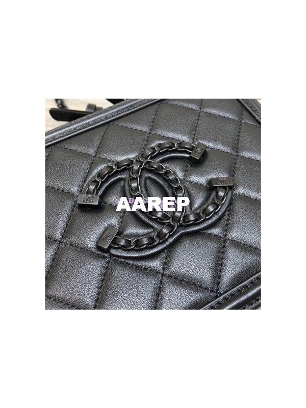 Replica Chanel CC Filigree Vanity Case A93343 So Black Lambskin 26