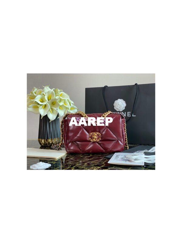 Replica Chanel 19 Flap Bag AS1160 AS1161 Shiny Crumpled Calfskin Burgundy 4