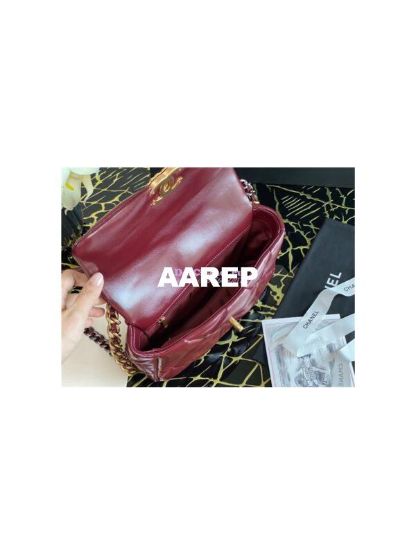 Replica Chanel 19 Flap Bag AS1160 AS1161 Shiny Crumpled Calfskin Burgundy 6