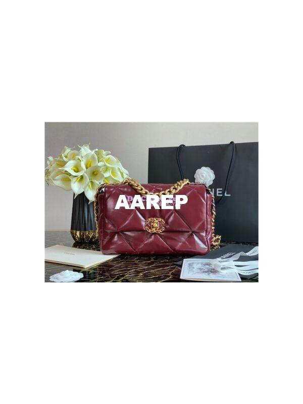 Replica Chanel 19 Flap Bag AS1160 AS1161 Shiny Crumpled Calfskin Burgundy 9