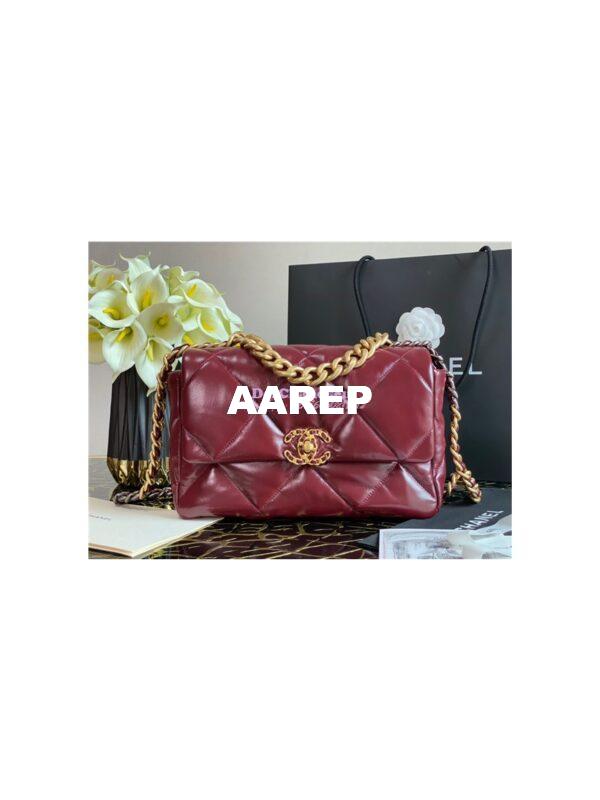 Replica Chanel 19 Flap Bag AS1160 AS1161 Shiny Crumpled Calfskin Burgundy 10