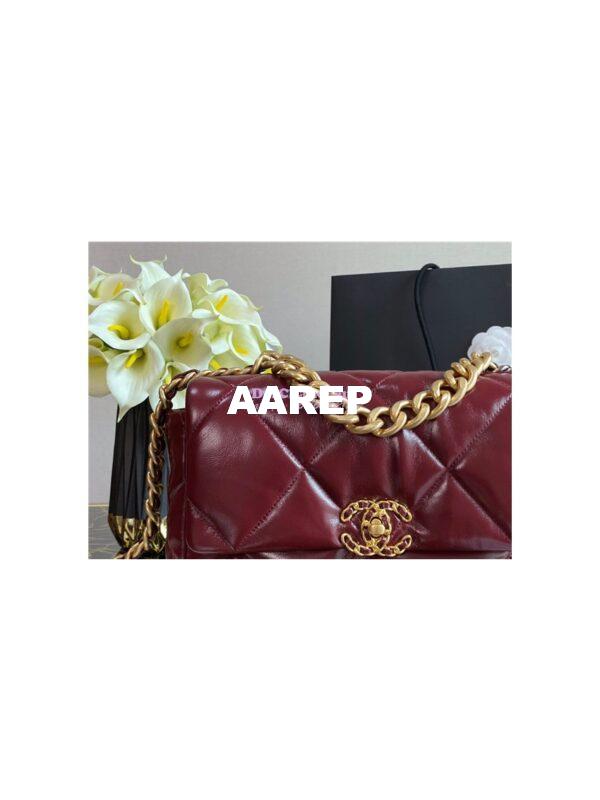 Replica Chanel 19 Flap Bag AS1160 AS1161 Shiny Crumpled Calfskin Burgundy 11