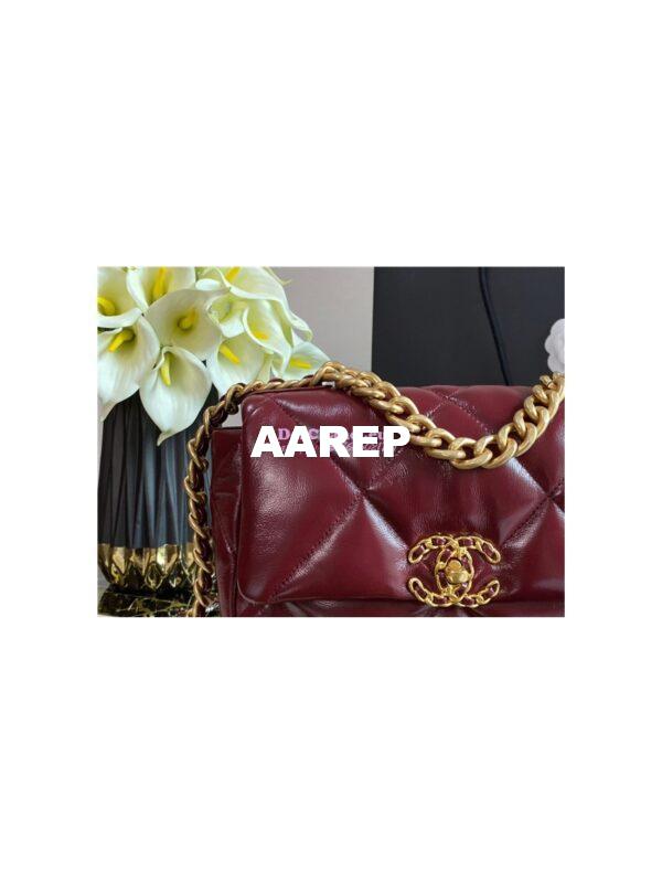 Replica Chanel 19 Flap Bag AS1160 AS1161 Shiny Crumpled Calfskin Burgundy 17