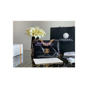 Replica Chanel 19 Flap Bag AS1160 AS1161 Shiny Crumpled Calfskin Black