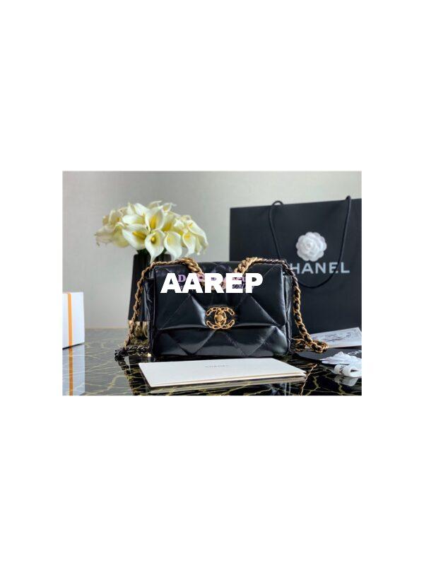 Replica Chanel 19 Flap Bag AS1160 AS1161 Shiny Crumpled Calfskin Black 10