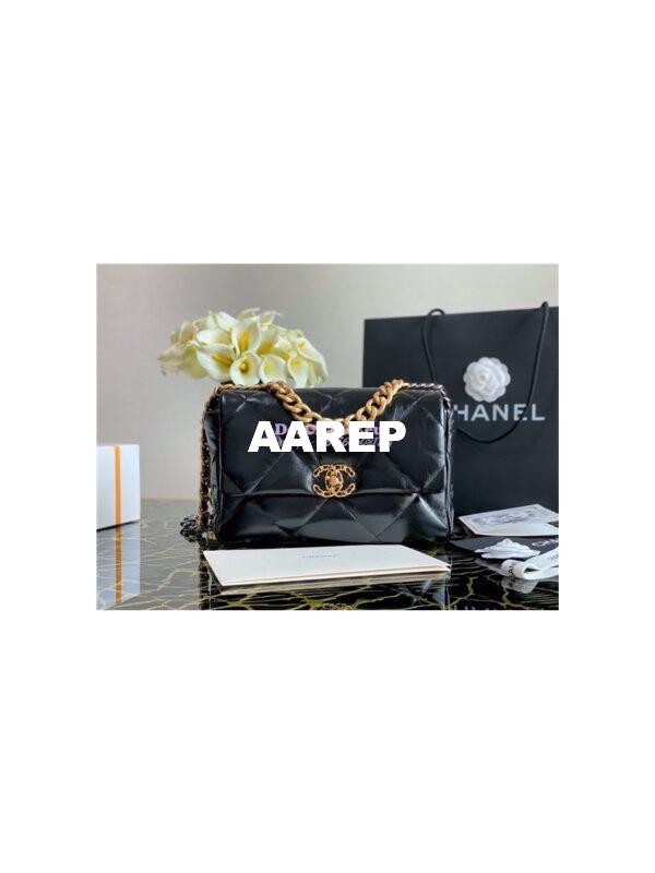 Replica Chanel 19 Flap Bag AS1160 AS1161 Shiny Crumpled Calfskin Black 11