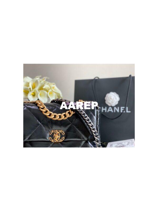 Replica Chanel 19 Flap Bag AS1160 AS1161 Shiny Crumpled Calfskin Black 12