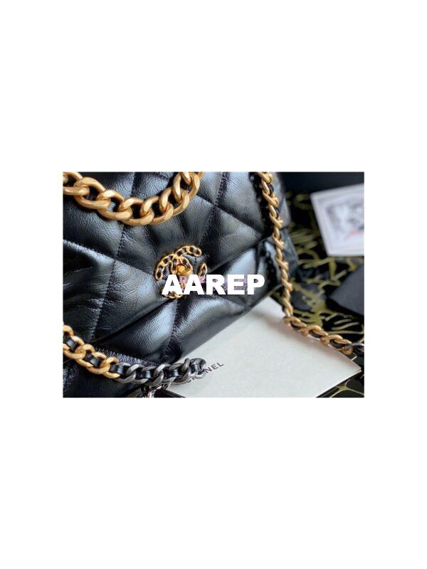 Replica Chanel 19 Flap Bag AS1160 AS1161 Shiny Crumpled Calfskin Black 14