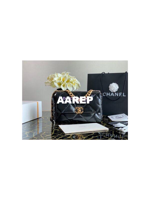 Replica Chanel 19 Flap Bag AS1160 AS1161 Shiny Crumpled Calfskin Black 19