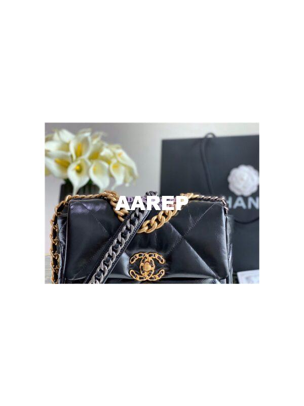 Replica Chanel 19 Flap Bag AS1160 AS1161 Shiny Crumpled Calfskin Black 20