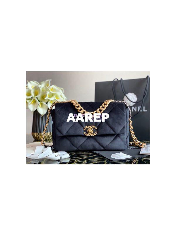 Replica Chanel 19 Flap Bag AS1160 AS1161 Velvet Black 10