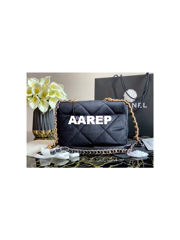 Replica Chanel 19 Flap Bag AS1160 AS1161 Velvet Black 13