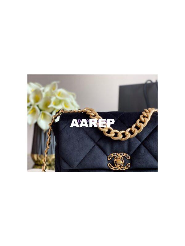 Replica Chanel 19 Flap Bag AS1160 AS1161 Velvet Black 17