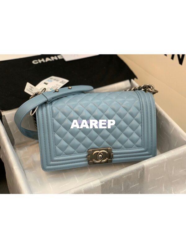 Replica Chanel Le boy Lambskin Bag 67086 Ash Blue 10