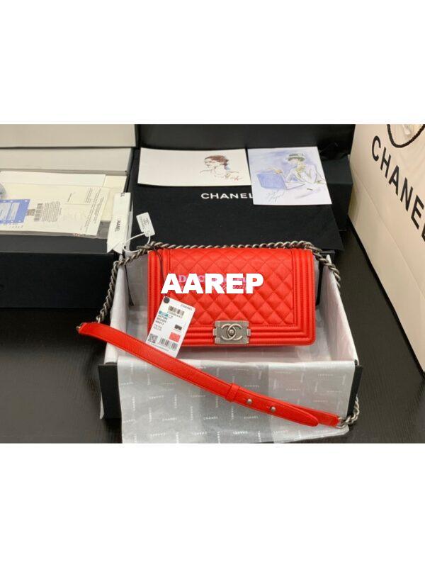 Replica Chanel Le boy Caviar Bag 67086 Red 2