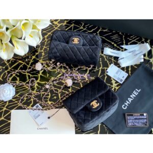 Replica Chanel Velvet with Strass Charm Strap Mini Flap Bag AS1786 Black