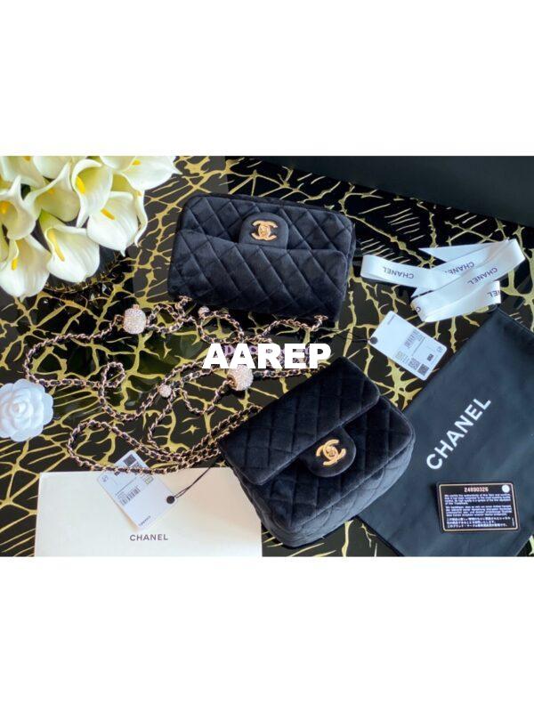 Replica Chanel Velvet with Strass Charm Strap Mini Flap Bag AS1786 Black 3
