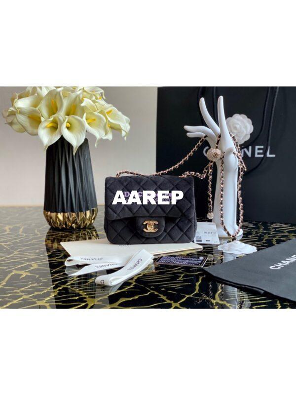 Replica Chanel Velvet with Strass Charm Strap Mini Flap Bag AS1786 Black 4