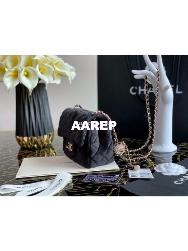 Replica Chanel Velvet with Strass Charm Strap Mini Flap Bag AS1786 Black 5
