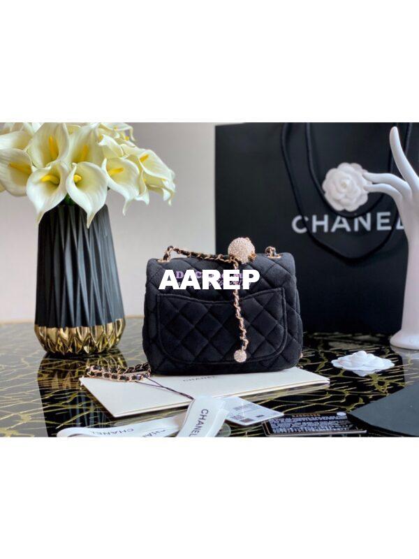 Replica Chanel Velvet with Strass Charm Strap Mini Flap Bag AS1786 Black 11