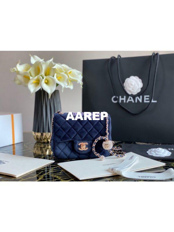 Replica Chanel Velvet with Strass Charm Strap Mini Flap Bag AS1786 Blue 3