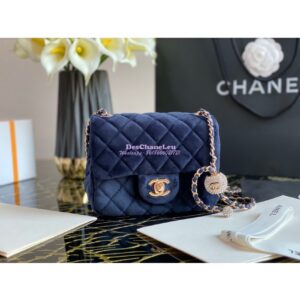 Replica Chanel Velvet with Strass Charm Strap Mini Flap Bag AS1786 Blue 2