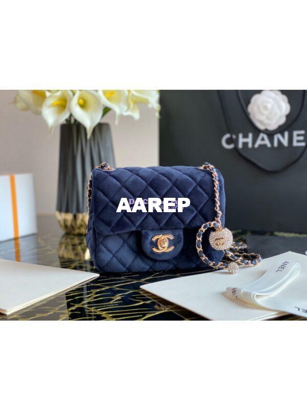 Replica Chanel Velvet with Strass Charm Strap Mini Flap Bag AS1786 Blue 4
