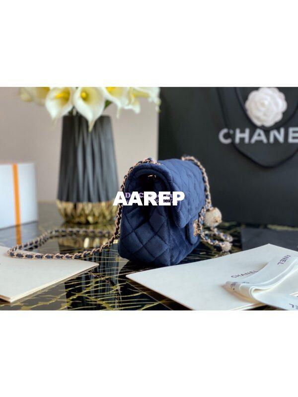 Replica Chanel Velvet with Strass Charm Strap Mini Flap Bag AS1786 Blue 6