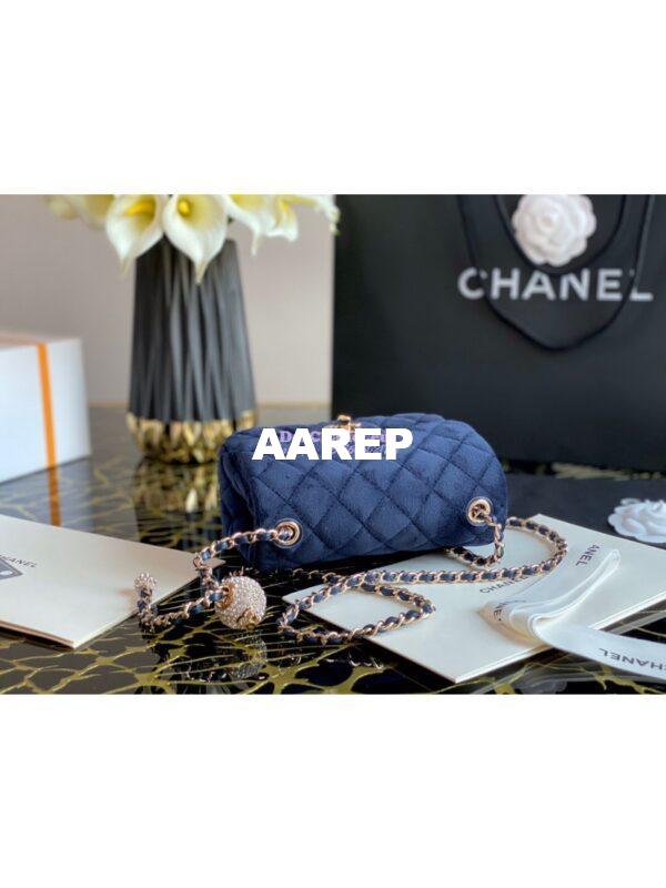 Replica Chanel Velvet with Strass Charm Strap Mini Flap Bag AS1786 Blue 7