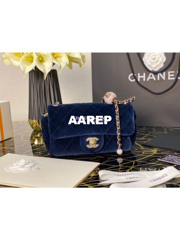 Replica Chanel Velvet with Strass Charm Strap Flap Bag AS1787 Blue 3