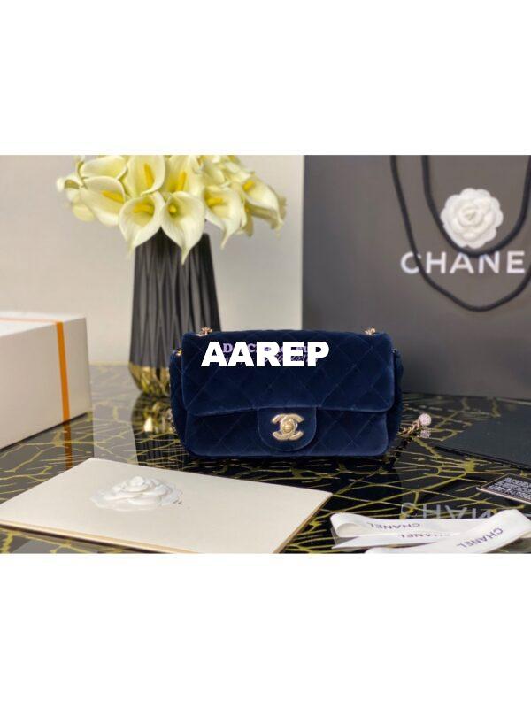Replica Chanel Velvet with Strass Charm Strap Flap Bag AS1787 Blue 4