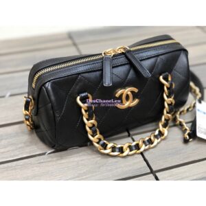 Replica Chanel Shiny Lambskin Small Bowling Bag AS1899 Black 2