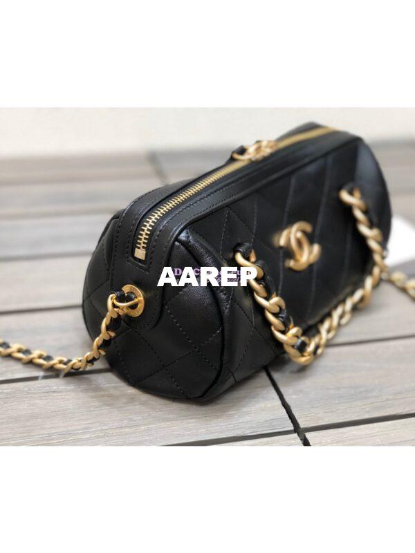Replica Chanel Shiny Lambskin Small Bowling Bag AS1899 Black 3