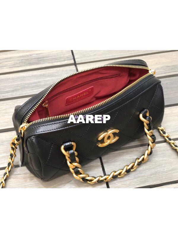Replica Chanel Shiny Lambskin Small Bowling Bag AS1899 Black 6