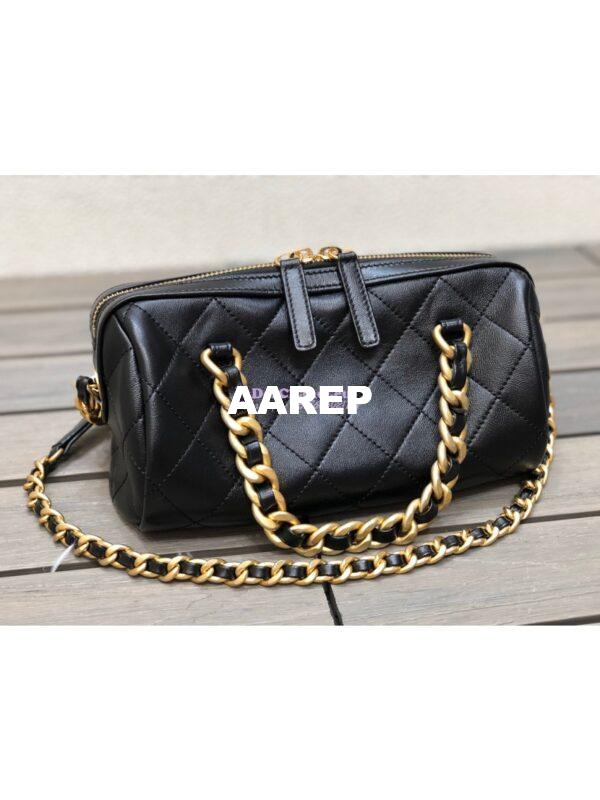 Replica Chanel Shiny Lambskin Small Bowling Bag AS1899 Black 8