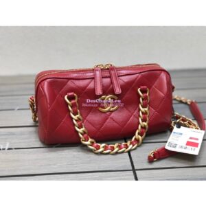 Replica Chanel Shiny Lambskin Small Bowling Bag AS1899 Red