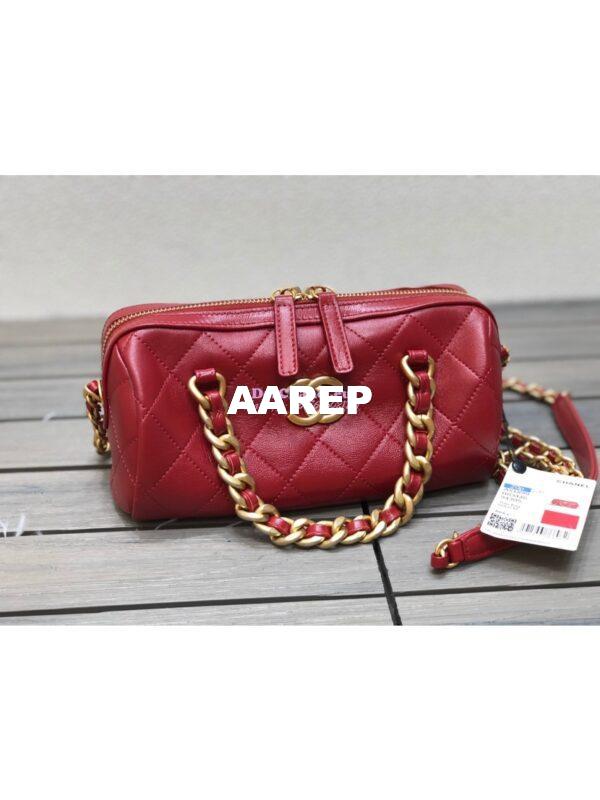 Replica Chanel Shiny Lambskin Small Bowling Bag AS1899 Red